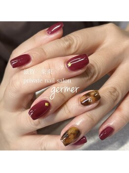 ジェルメ(germer)/王道!!ボルドーにべっこうネイル