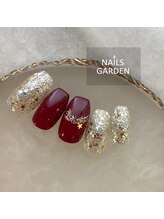 ネイルズガーデン(NAILS GARDEN)/キラキラ赤ネイル