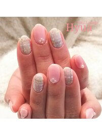 ピンク×ツイードステッチ