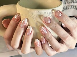 白フレンチxリボンxパール