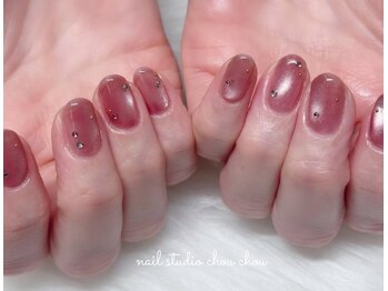 ネイルアンドアイラッシュスタジオ シュシュ(chouchou)/つやつやピンクシンプルネイル