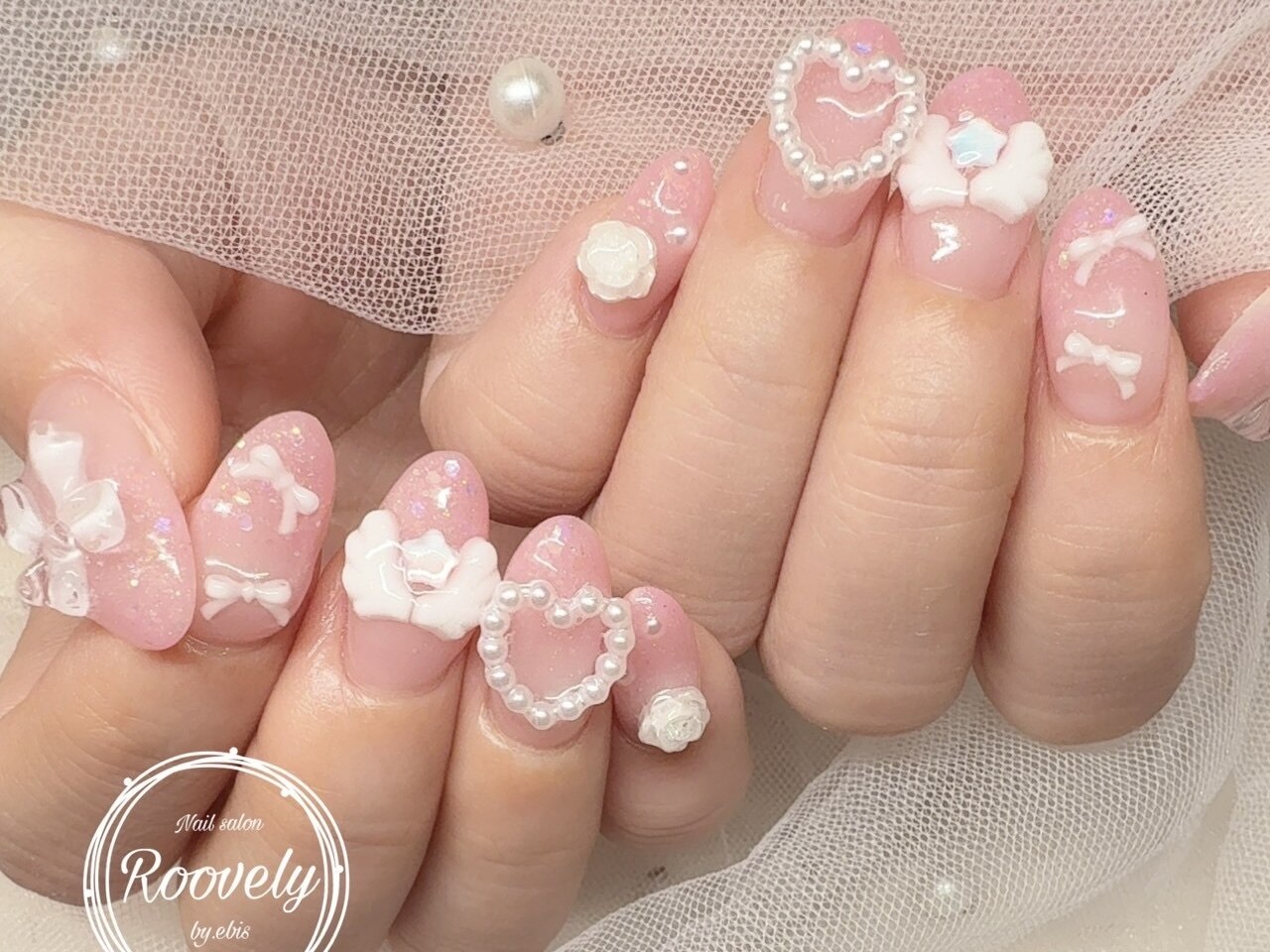 ネイルチップ ワンホン フラワー パール