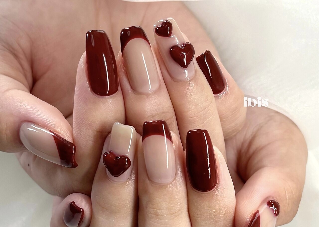 ネイルチップ オーダー ミラー フレンチ ボルドー フラッシュ リボン ハート 89b1e1f3547ad8b5d8d9bdfa577d06