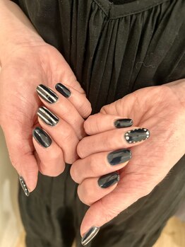 ネイビー+シルバードット&ライン