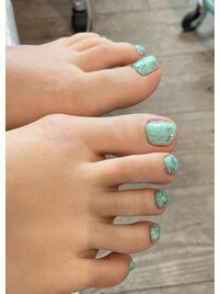 グリーン×ラメネイル☆フット