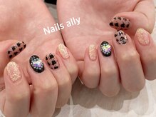 ネイルズアリー 立川店(Nails ally)/千鳥格子×ハートストーン