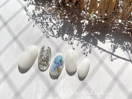 シンプル ポイントネイル ラメ