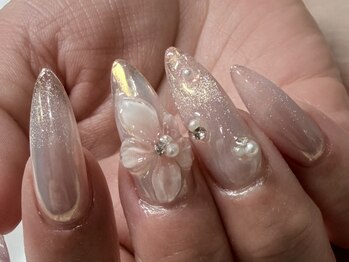 立体フラワーの春ネイル