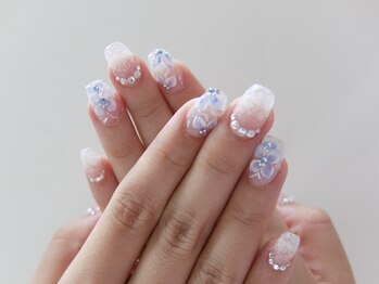 ネイルサロンミキ 横浜(MIKI)/シェル紫陽花3D青白クリア着物和