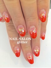 ネイルサロン グリッター(NAIL SALON glitter)/オレンジグラデーションネイル