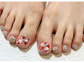 キラキラハートフットネイル