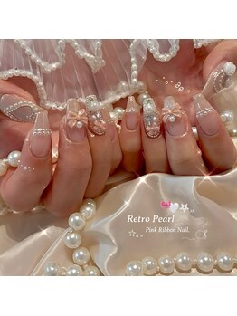 nail salon popo 新宿三丁目2号店　〈韓国ネイル×ワンホンネイル×長さだし〉/ピンク×リボン♪ネイル