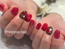 プリンセスネイル(Princess nail)/チョコブラウン×赤ハート