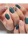 青緑色 リボンネイル