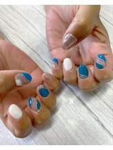 クリアー(clear)/ブルー、ミラー、ショートネイル