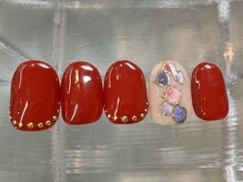 ナネア カラー(nanea color)/赤スタッズシェルアート10000円