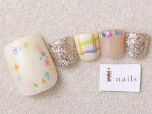 アイネイルズ 三宮店(I nails)/カラフル押し花落書きネイル