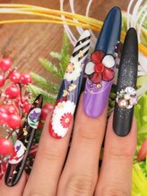 カラーズ 浜松店(colors)/ハイコントラストな和柄ネイル！