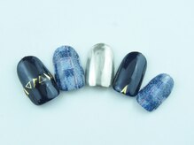 まつげアンドネイル ディアマンローズ(DIAMANT ROSE)/チェック×ミラーネイル・6930円