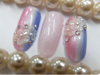 ネイルサロンミキ 横浜(MIKI)/オススメ白青3D手書きフラワー