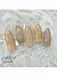 春チェック×リボンネイル