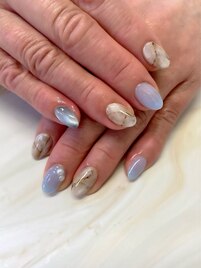 天然石、ブルー、ミラーネイル