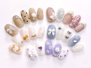 ネイルコレクション ピンク(Nail Collection Pink)/ジェル定額￥8990☆リボンネイル