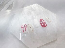 ぷっくりリボンとニットネイル