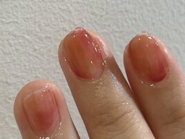 水滴ネイル 桃グラデーション