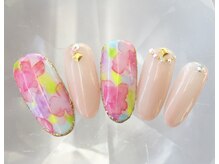 ラリュールネイル(L'Allure nail)/水彩ぼかしフラワーネイル￥8200