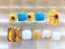 ネイルサロン あかねいろ/夏色　ひまわり　ミラー　フット