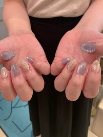 パール×ワイヤーリボンネイル