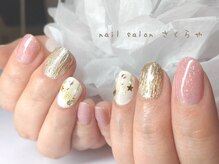 さくらや/優しいラメ×オーナメントネイル