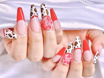 エムズ ネイルサロン(M2)/長さだしフレンチヒョウ柄