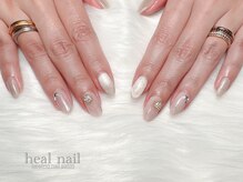 ヒールネイル(heal nail)/pinkベージュ×magnet×雪の結晶