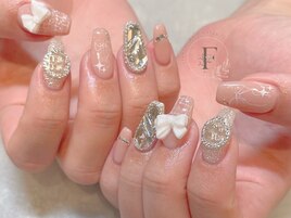 ワンホン/リボン/きらきらネイル