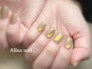 黄緑色マグネットネイル
