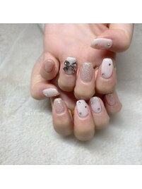 ツヤツヤホワイト×リボンネイル