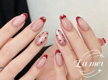ラメール(La mer)/赤リボンハートネイル