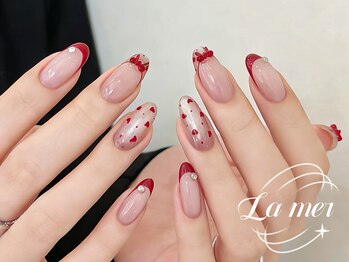 赤リボンハートネイル