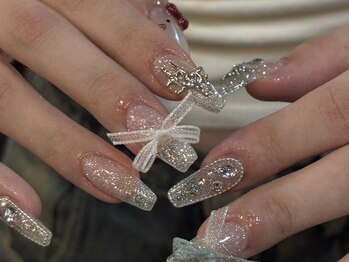 アイネイルズ 梅田店(I nails)/Momo限定Y2Kリボンラメ透明感