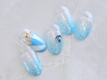 ルシェルアイ/傘☆ラメグラデ☆ブルー☆リボン