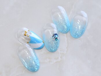 ルシェルアイ/傘☆ラメグラデ☆ブルー☆リボン