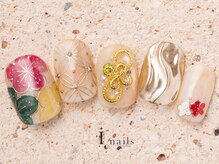 アイネイルズ 町田店(I nails)/和柄5枚花うねうねネイル11500円
