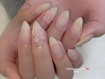 【ピンク花ネイル】