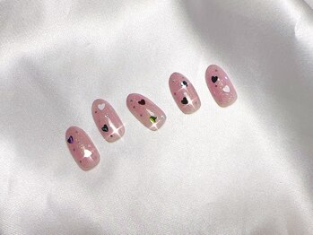 シェリーピンク(cherie pink)/キラキラハートネイル♪