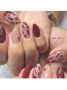 ボルドー ヒョウ柄ネイル