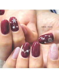 ボルドー　雪の結晶ネイル