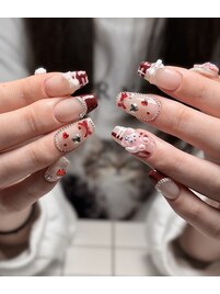 赤チェックネイル