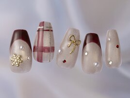 ボルドーチェックリボン¥8480